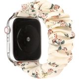 Voor Apple Watch Series 5 & 4 44mm / 3 & 2 & 1 42mm Doek + Stainless Steel Hair Ring Watchband(Floral 2)