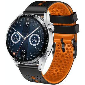 Voor Huawei Watch GT3 46 mm 22 mm geperforeerde tweekleurige siliconen horlogeband (zwart + oranje)