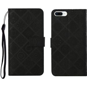 Etnische stijl relif patroon horizontale flip lederen geval met houder & kaart slots & portemonnee & Lanyard voor iPhone 8 Plus / 7 Plus (zwart)
