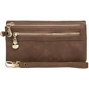 Vrouwen Long Wallet Vrouwelijke hoge capaciteit dubbele ritsen Clutch Purse (Koffie)