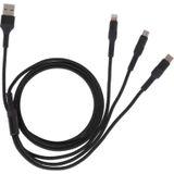 Micro USB/8 pin/type-C naar USB hoge snelheid weven opladen kabel (zwart)