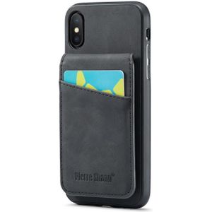 Voor iPhone X / XS Fierre Shann Crazy Horse kaarthouder achterkant PU-telefoonhoes