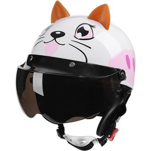 BYB 820 Kinderen Vier Seizoenen Universele Cartoon Elektrische Motorfiets Helm  Specificatie: Thee Kleur Korte Lens (Four Seasons White Cat)