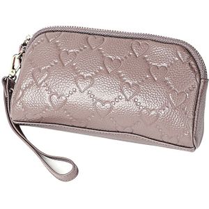 2025 multifunctionele Litchi textuur vrouwen grote capaciteit hand portemonnee shell tas met kaartsleuven (bleke roze grijs)