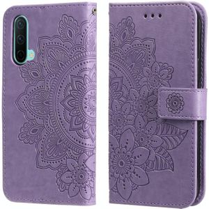 Voor OnePlus Nord CE 5G 7-Petal Bloemen Embossing Patroon Horizontale Flip PU Lederen Case met Houder & Kaart Slots & Portemonnee & Fotolijst (licht Paars)