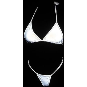 Polyester Effen Kleur Reflecterende Bikini Strappy Split Badpak voor Dames (Kleur: Grijs Maat: XS)