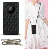 Voor Huawei Mate 40 Pro Elegant Rhombic Pattern Microfiber Leather + TPU Shockproof Case met Crossbody Strap Chain (Black)