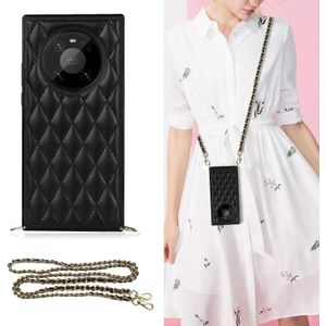 Voor Huawei Mate 40 Pro Elegant Rhombic Pattern Microfiber Leather + TPU Shockproof Case met Crossbody Strap Chain (Black)