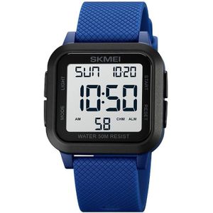 SKMEI 1894 vierkant sport waterdicht student eenvoudig multifunctioneel lichtgevend horloge (blauw witte machine)