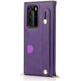 Voor Huawei P40 Polsband PU+TPU Schokbestendige beschermhoes met Crossbody Lanyard & Holder & Card Slot(Paars)