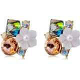 Vrouwen mode Gold-plated ingelegd gekleurd kristal met witte bloem Stud Oorbellen