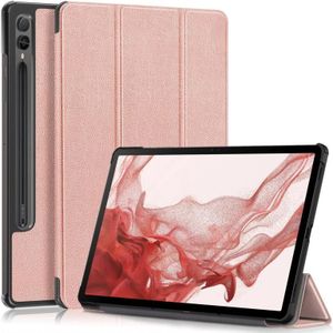 Voor Samsung Galaxy Tab S9+ Custer Pure Color 3-voudige houder Smart lederen tablethoes (rosgoud)