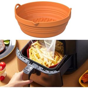 Air Fryer Silicone Baking Tray Folding Cake Baking Tray Baking Pad  Size: 8.5 Inches(Orange)