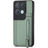 Voor OPPO Reno8 Pro 5G Koolstofvezel Verticale Flip Rits Telefoon Case(Groen)