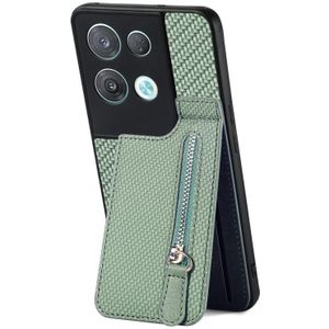 Voor OPPO Reno8 Pro 5G Koolstofvezel Verticale Flip Rits Telefoon Case(Groen)