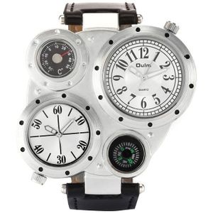 Oulm 9415 dubbele tijdzone mannen riem horloge grote wijzerplaat kompas quartz horloge