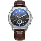 Ochstin 5039C Multifunctioneel Business Herenhorloge Lichtgevend Waterdicht Lederen Quartz Horloge (Zilver + Zwart + Koffie)