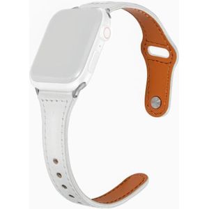 Universele T-vormige dunne omgekeerde gesp lederen horlogeband voor Apple Watch Series 6  SE & 5 & 4 44mm / 3 & 2 & 1 42mm (Wit)