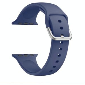 Eenkleurige siliconen gesp vervangende riem watchband voor Apple Watch Series 7 45mm / 6 & se & 5 & 4 44mm / 3  2 & 1 42mm (marineblauw)