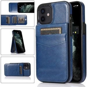 Solid Color PC + TPU beschermhoes met houder en kaartsleuven voor iPhone 12 mini (blauw)