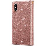 Voor iPhone X / XS Multi-card Slots Starry Sky Laser Carving Glitter Zipper Horizontale Flip Lederen Case met Holder & Wallet & Lanyard(Rose Gold)