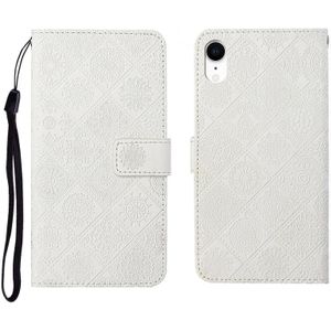 Ethnic Style Embossed Pattern Horizontal Flip Leather Case met Holder & Card Slots & Wallet & Lanyard Voor iPhone XR(Wit)