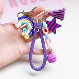 4 STUKS Cute Soft Clay Rainbow Sleutelhanger Student Schoolbag Lollipop Hanger  Kleur: Paarse touw regenboog accessoires