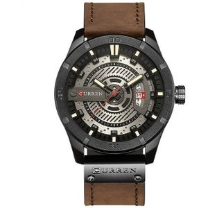 CURREN M8301 mannen militaire sport horloge Quartz datum klok lederen horloge (zwarte case zwart gezicht Deep Brown band)