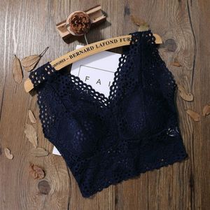 Vrouwen Lace Crop top naadloze dames sexy V-hals buis tops  grootte: One size (blauw)