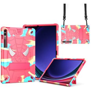 Voor Samsung Galaxy Tab S9 FE+ / S9+ Vouwhouder Spider Silicone Hybrid PC Tablet Case (Camouflage Rose Rood)