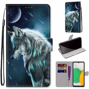 For Samsung Galaxy A03 Core Coloured Drawing Cross Texture Horizontal Flip Leather Phone Case with Holder & Card Slots & Wallet & Lanyard(Pensive Wolf)