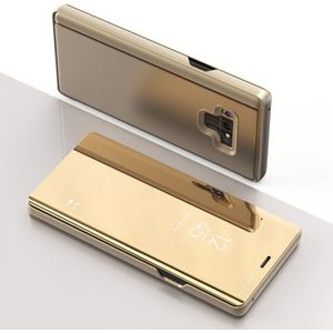 Spiegel duidelijk beeld horizontaal flip PU lederen Case voor Galaxy Note 9  met Holder(Gold)