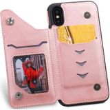 Voor iPhone X Shockproof Calf Texture Protective Case met Holder & Card Slots & Frame(Rose Gold)