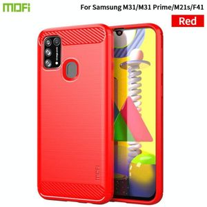 Voor Samsung Galaxy M31 / F41 / M21s / M31 Prime MOFI Gentleness Series Brushed Texture Carbon Fiber Soft TPU Case (Rood)