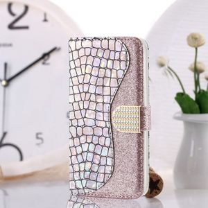 Laser glitter poeder bijpassende krokodil textuur horizontale Flip lederen case voor Huawei P20  met kaartsleuven & houder (zilver)