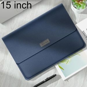 Litchi patroon PU lederen waterdichte ultradunne bescherming liner tas aktetas laptop draagtas voor 15 inch laptops (marineblauw)