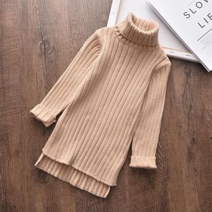 Herfst en Winter Girls Mid-length Split Sweater Turtleneck Sweater (Kleur: Beige Size: 130cm)