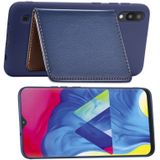 Blad gesp Litchi textuur kaarthouder PU + TPU Case voor Galaxy M10  met kaartsleuf & portemonnee & houder & fotolijstjes (blauw)