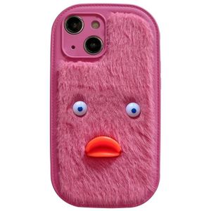 Voor iPhone 14 pluche witte ogen eend TPU telefoonhoesje (roze rood)