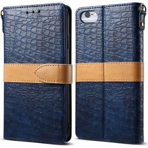 Splicing kleur krokodil textuur PU horizontale Flip lederen case voor iPhone 6/6S  met portemonnee & houder & kaartsleuven & Lanyard (blauw)