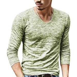 Slim Streetwear V-neck T Shirt Casual Fitness Tops Pullover Shirt voor heren (Grass Green)
