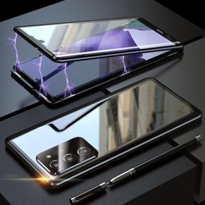 Voor Samsung Galaxy Note20 Ultra Magnetic Metal Frame Dubbelzijdige Tempered Glass Case(Zwart)