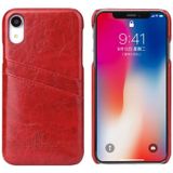 Fierre Shann retro olie Wax textuur PU lederen case voor iPhone XR  met kaartsleuven (rood)