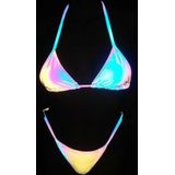 Polyester Kleurrijke Reflecterende Bikini Strap Split Badpak voor Dames (Kleur: Zwart Maat: S)