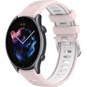 Voor Amazfit GTR 3 22 mm kruistextuur twee kleuren siliconen stalen gesp horlogeband (roze + wit)