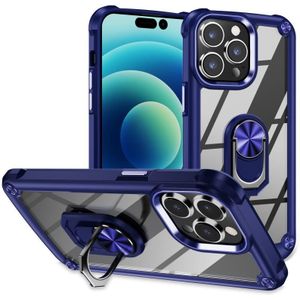 For iPhone 14 Pro TPU + PC Lens Protection Phone Case with Ring Holder(Blue)