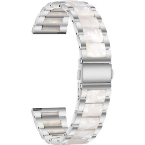 Voor Huawei Horloge 3/3 Pro / Garmin Venu 2 22mm Universele Drie-Kralen Roestvrij staal + Hars Vervanging Riem Horlogeband (Silver + Pearl White)