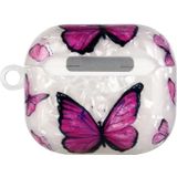 Voor airpods 3 geschilderde shell textuur draadloze oortelefoonkoffer met lanyard (paarse vlinder)