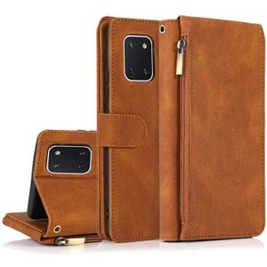 Voor Samsung Galaxy A81 Skin-feel Crazy Horse Texture Zipper Portemonnee Tas Horizontale Flip Lederen Case met Houder & Kaart Slots & Portemonnee & Lanyard (Bruin)