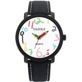 Yazole Personality Arabic Cijfer Dial Student Horloge Quartz Kinderen Horloge (347 White Lade Black Belt)